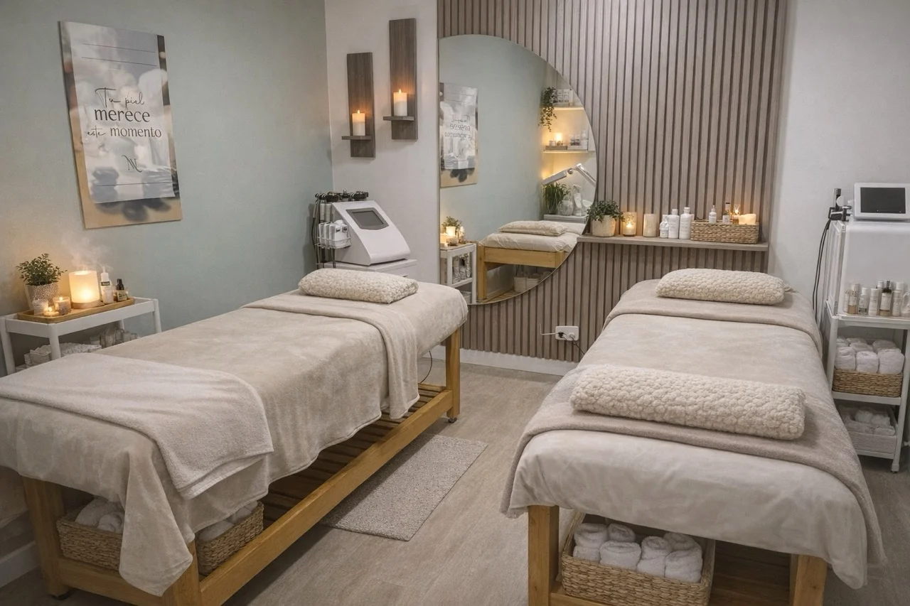 Cabina privada doble y ambientada para masajes relajantes y experiencias de spa en Narbo's Salón Spa Chía